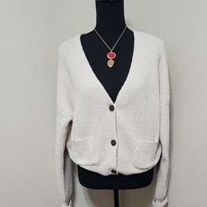 Altar’d State Cream Cropped Ribbed Knit Cardigan Sz M Clean Girl Coquette